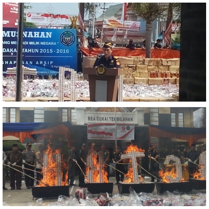 Bea dan Cukai Tembilahan Musnahkan Barang Tangkapan 2015 - 2016
