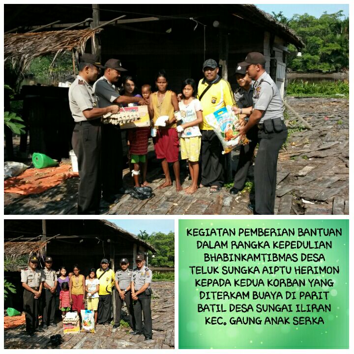 Polsek Gaung Anak Serka (GAS) Serahkan Batuan Terhadap Korban yang Digigit Buaya di Inhil