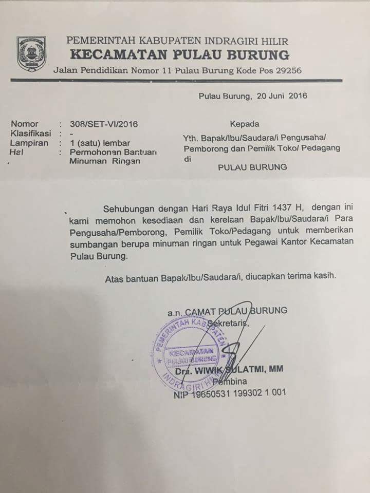 Sekda Inhil Nyatakan Sedang Memproses Sekcam yang Minta THR