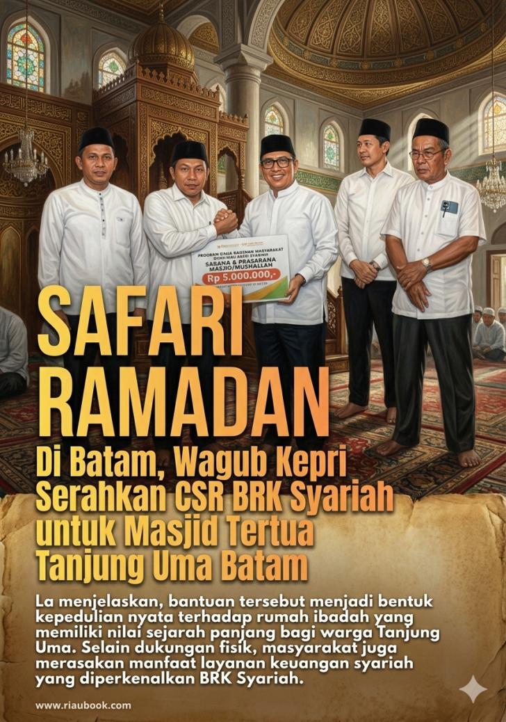 Safari Ramadan di Batam, Wagub Kepri Serahkan CSR BRK Syariah untuk Masjid Tertua Tanjung Uma Batam