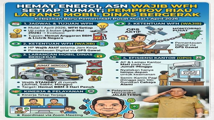 Hemat Energi, ASN Wajib WFH Setiap Jumat; Pemprov Riau Larang Mobil Dinas Bergerak
