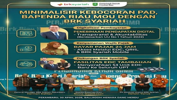 Tutup Celah Pungli, Bapenda Riau & BRK Syariah Resmikan Bayar Pajak 'Full Digital' 24 Jam