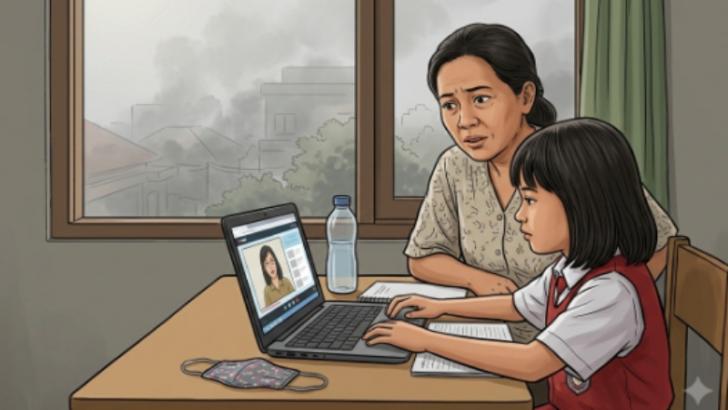 Dampak Kabut Asap di Kuansing, Anak-anak Sekolah Daring