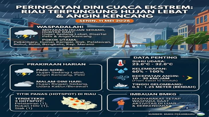 Riau Terpungung Cuaca Ekstrem: Hujan Lebat dan Angin Kencang Intai Pekanbaru dkk Hari Ini