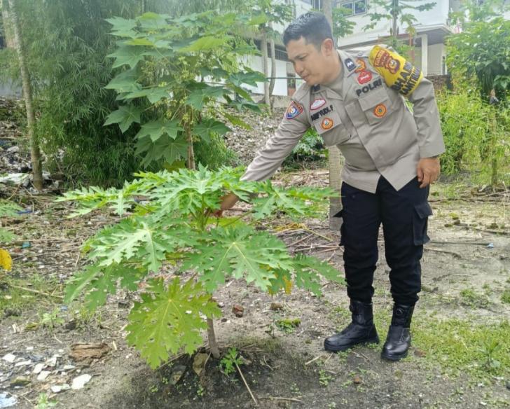 Bhabinkamtibmas Kelurahan Kota Tinggi Ajak Warga Manfaatkan Lahan Pekarangan Jadi Lahan Produktif