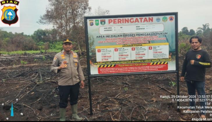 Pencegahan, Polsek Teluk Meranti Pasang Plang Peringatan di SM Kerumutan dan Lahan Bekas Terbakar