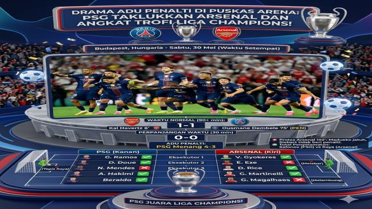 Drama Adu Penalti di Puskas Arena: PSG Taklukkan Arsenal dan Angkat Trofi Liga Champions!